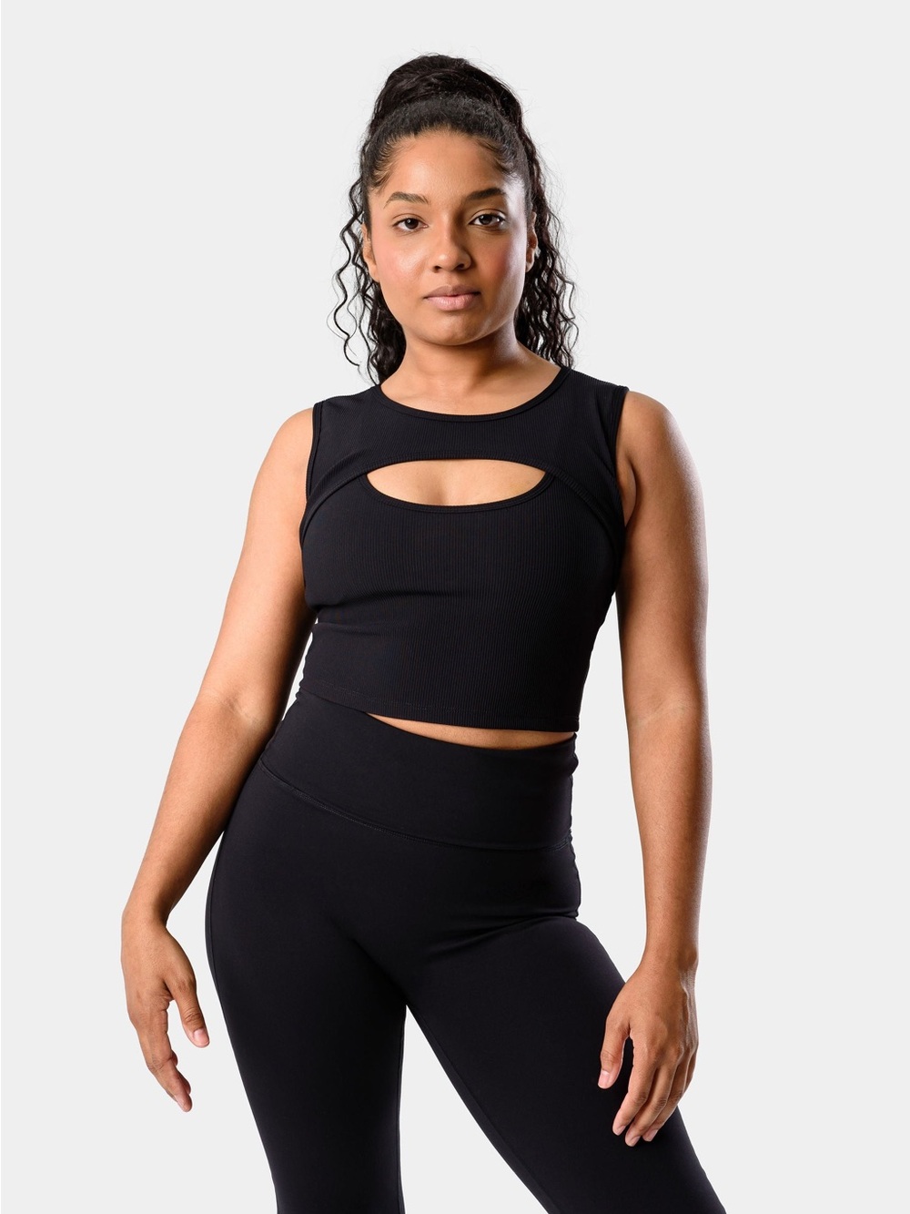 Kamo Fitness Aria Rib Tank Top Bra - Black (S)